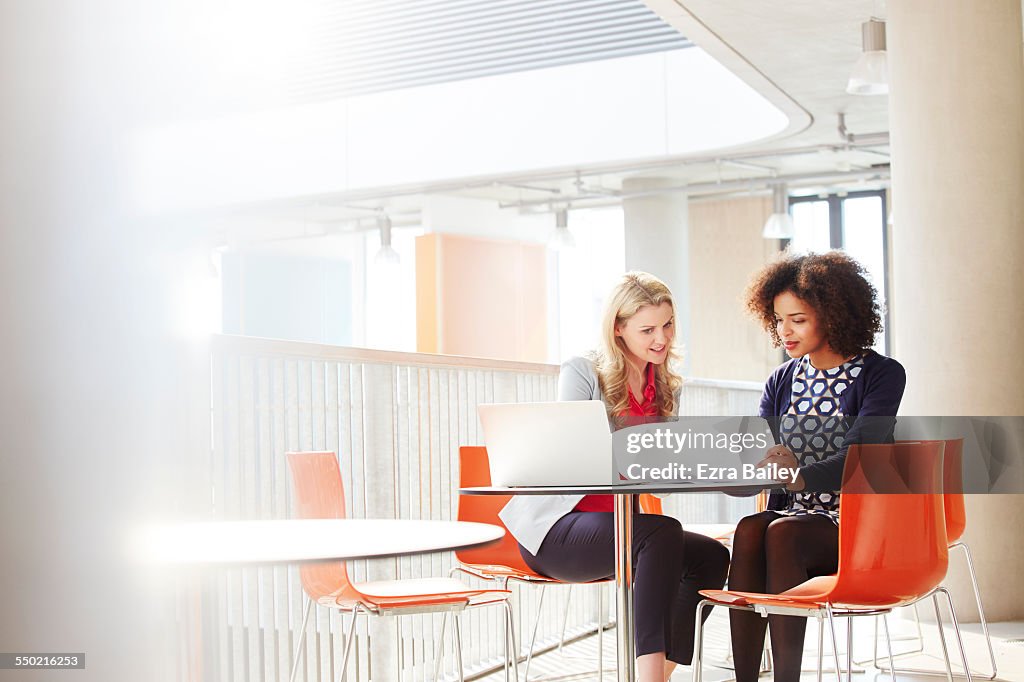 Two business women discussing a project.