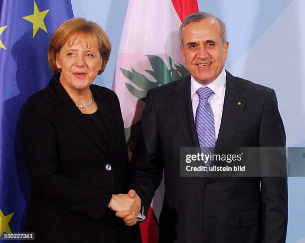 Bundeskanzlerin Angela Merkel und der libanesische Präsident Michel Sleiman während einer gemeinsamen Pressekonferenz in Berlin