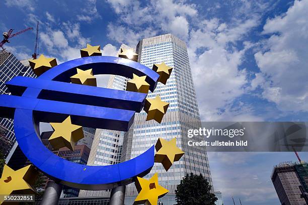 Euro sign in front of the Headquarter of European Central Bank in Frankfurt