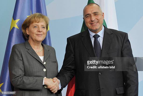 Bundeskanzlerin Angela Merkel und Ministerpräsident Boyko Borisov während einer Pressekonferenz anlässlich seines Besuches in Berlin