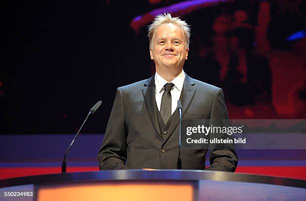 Schauspieler und Mitglied der Internationalen Jury Tim Robbins spricht anlässlich der Preisverleihung der 63. Internationalen Filmfestspiele in Berlin