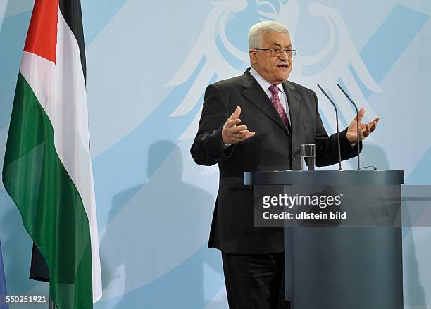 Präsident der Palästinensischen Autonomiebehörde Mahmud Abbas während einer Pressekonferenz anlässlich seines Besuches in Berlin