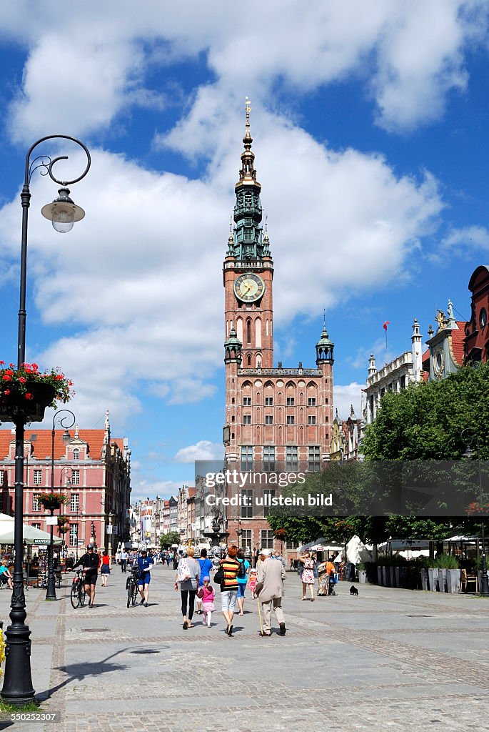 Historic Old Town of Gdansk with the town hall on Long Market.