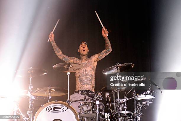 Drummer Travis Barker anlässlich eines Konzertes in der Grugahalle in Essen