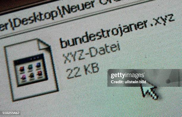 Online-Durchsuchung, Online-Überwachung, Datei Bundestrojaner auf einem Computermonitor