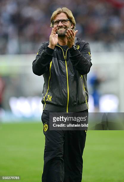 Fussball, Saison 2013-2014, 1. Bundesliga, 4. Spieltag, Eintracht Frankfurt - Borussia Dortmund 1-2, Jubel Trainer Juergen Klopp