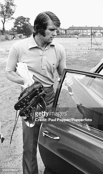 West Ham United and England football player, Geoff Hurst leaves West Ham's training ground for the last time before joining Stoke City FC, London,...