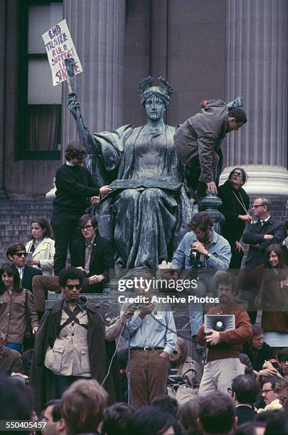 American student activist Mark Rudd , president of the Columbia chapter of left wing activist group, Students for a Democratic Society , addresses...