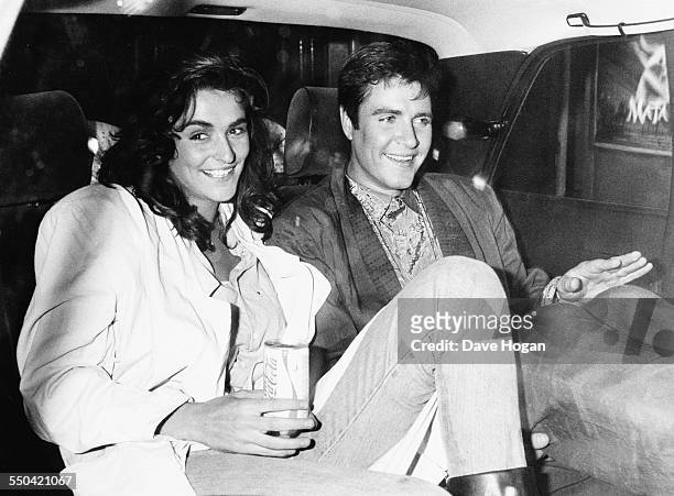 Actress Claire Stansfield and singer Simon Le Bon in the back of a limo together, May 16th 1985.