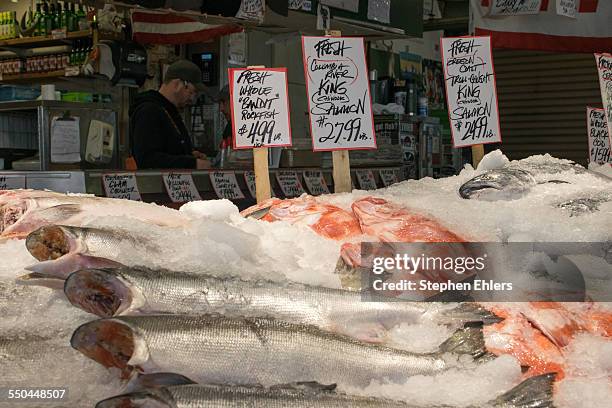 Salmon and Rock fish for sale at Pike Place Market in Seattle.