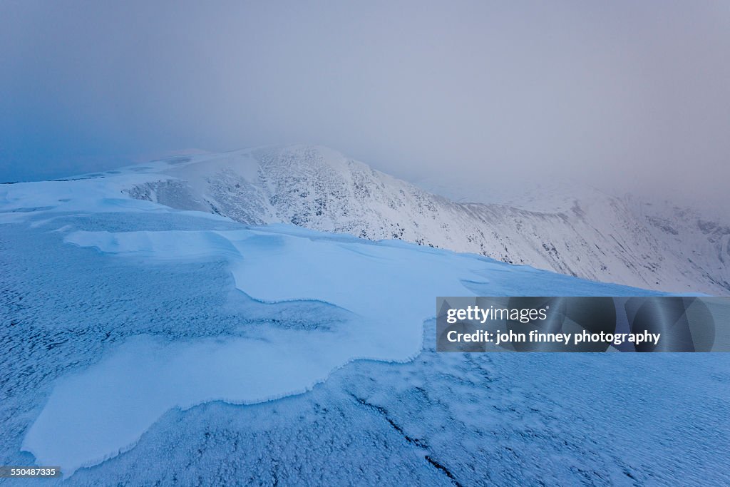 Helvellyn winter mountain, Cumbria.