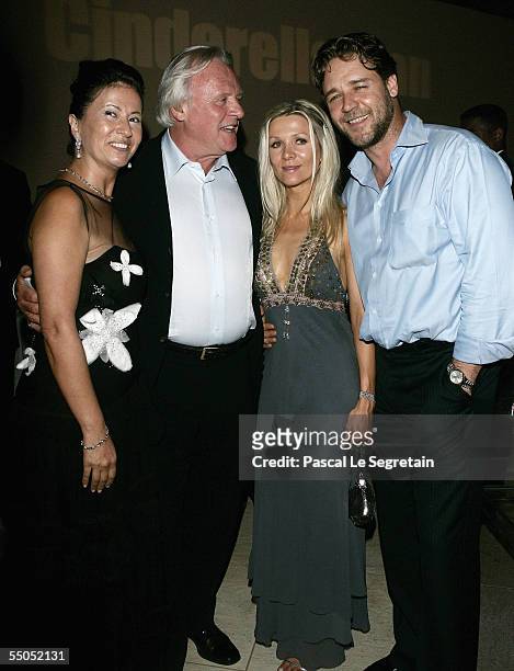 Stella Arroyave, husband actor Sir Anthony Hopkins, Danielle Spencer and husband actor Russell Crowe attend the after party for "Cinderella Man" held...