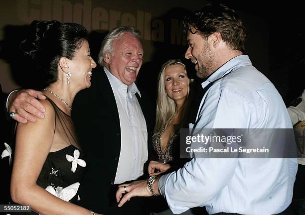 Stella Arroyave, husband actor Sir Anthony Hopkins, Danielle Spencer and husband actor Russell Crowe attend the after party for "Cinderella Man" held...