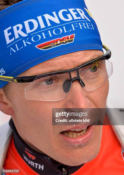 Andreas Birnbacher enttaeuscht im Ziel waehrend dem IBU Weltcup Verfolgungsrennen, am 12. Januar 2014 in Ruhpolding.