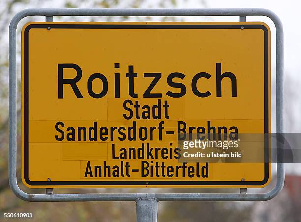 Ortseingangsschild der Gemeinde Roitzsch im Landkreis Anhalt Bitterfeld, derzeit die Gemeinde mit den geringsten Schulden in Sachsen-Anhalt