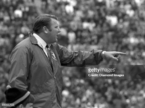 Head Coach John Madden, of the Oakland Raiders, on the sidelines during a game on November 2, 1969 against the Cincinnati Bengals at Nippert Stadium...