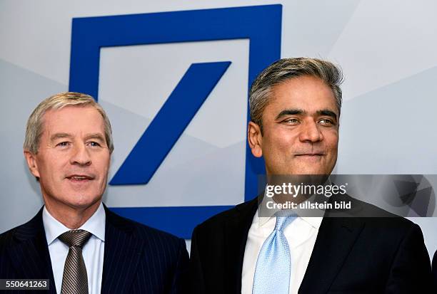 Frankfurt, Anshu JAIN and Juergen Fitschen, both ceo of Deutsche Bank AG at press briefing on annual results in Frankfurt