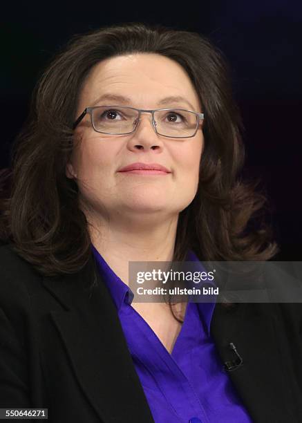 Andrea Nahles in der ZDF-Talkshow "maybrit illner" am in Berlin Thema der Sendung: Milliarden für Senioren - Wie gerecht ist die neue Rente?