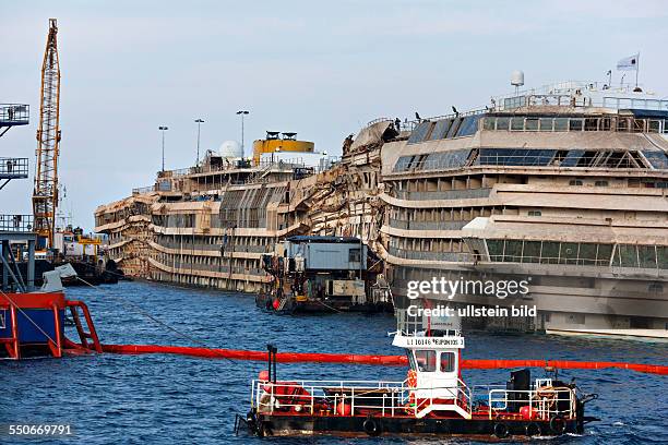 Costa Concordia after parbuckling operations, Island of Giglio, Tuscany Italy