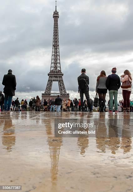 Paris, Der Eiffelturm von der beliebten Aussichtsplattform des Trocadero fotografiert