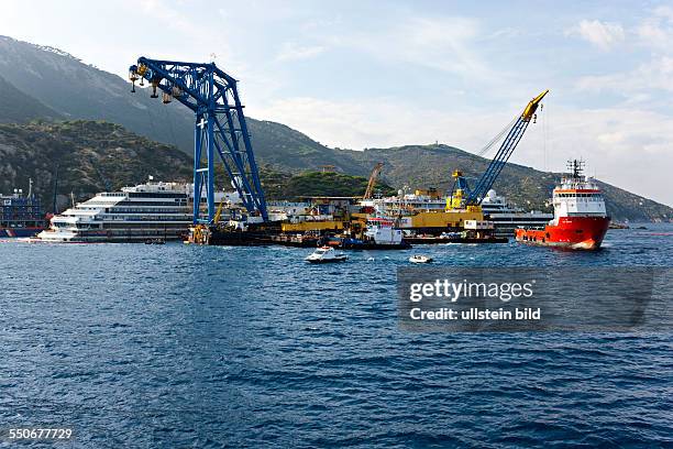 Costa Concordia after parbuckling operations, Island of Giglio, Tuscany Italy