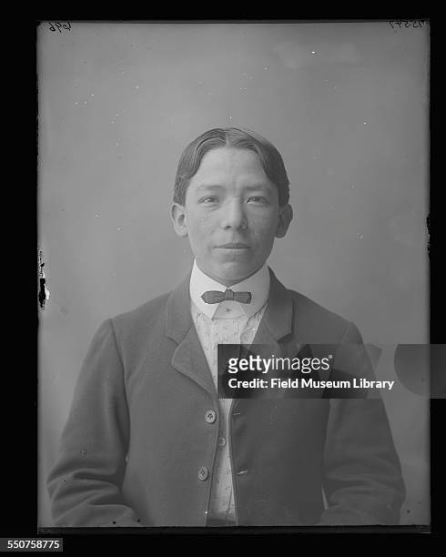 Portrait of Native American Pawnee Frank Moore from Bureau of Indian Affairs Haskell School in Kansas at the Louisiana Purchase Exposition, St Louis,...