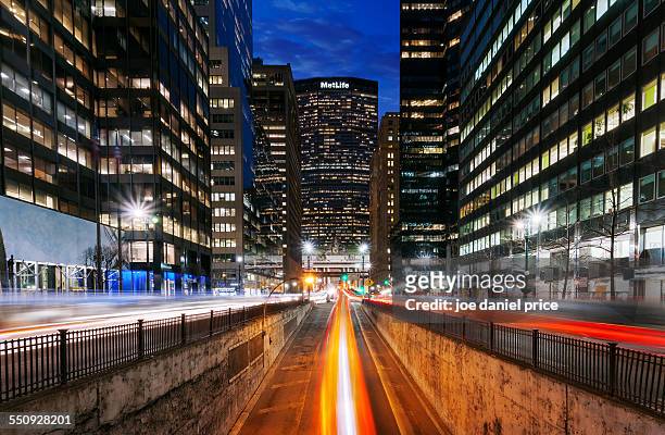 light trails grand central terminal, new york, us - metlife building stock pictures, royalty-free photos & images