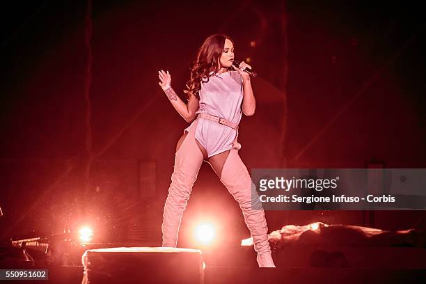 July 13: Barbadian singer and songwriter Rihanna performs live at San Siro Stadium in Milan, Italy on July 13 with the ANTI World Tour.