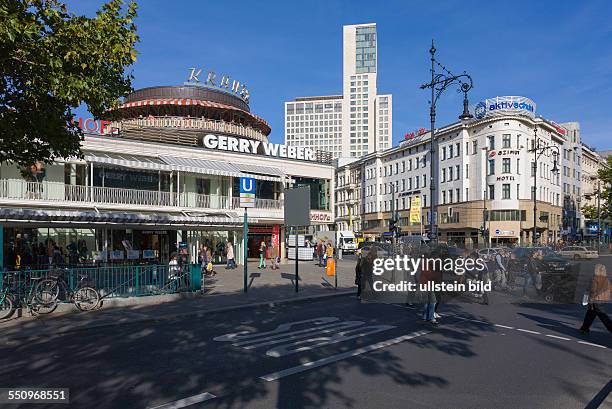 Streets Kurfuerstendamm corner Joachimstaler Strasse with Cafe Kranzler and new high rise building Zoofenster with luxury hotel Waldorf Astoria,...