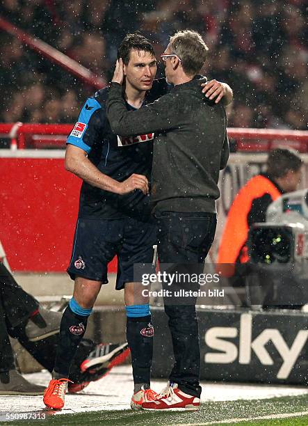 Patrick Helmes, Trainer Peter Stöger , Sport, Fußball Fussball, zweite 2.Bundesliga Herren, Saison 2013 1.FC Union Berlin vs. 1.FC Köln