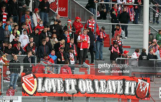 Fans Energie Cottbus, Fankurve, Transparent, Spruchband, Love it or leave it , FC Energie Cottbus, zweite Bundesliga, Sport, Fußball Fussball,...