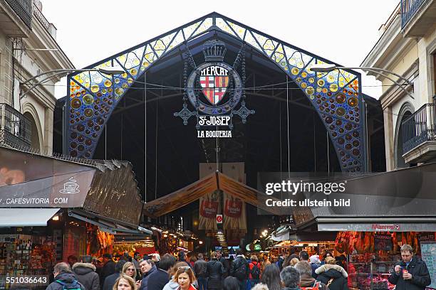 Alte Markthallen Mercat de La Boqueria an der Flaniermeile La Rambla in Barcelona, Katalonien, Spanien, Europa