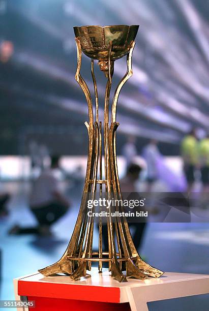 Der Pokal Trophäe Objekt , Sport, Handball, EHF Cup Pokal Halbfinale final four Herren, Saison 2013 Füchse Fuechse Berlin vs. Pick Szeged