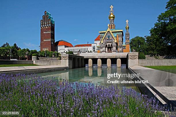 The Mathildenhöhe, with the Hochzeitsturm by Joseph Maria Olbrich, the Russian Chapel and large exhibition halls as well as many private villas built...