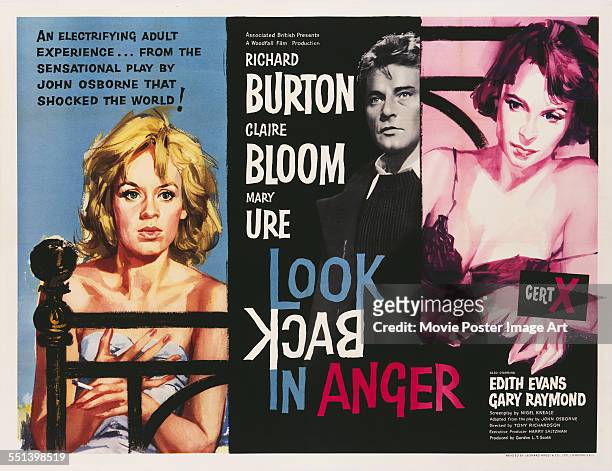 Poster for Tony Richardson's 1959 drama 'Look Back in Anger' starring Richard Burton, Claire Bloom, and Mary Ure.