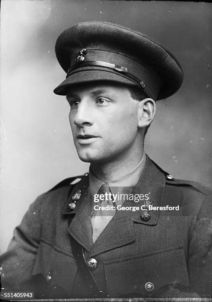 English poet, novelist and soldier, Siegfried Sassoon in military uniform, London, 1915.