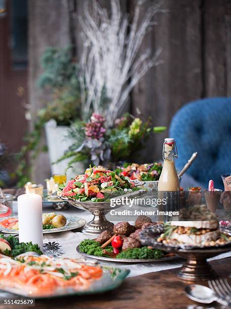 food on table - christmas feast stock pictures, royalty-free photos & images