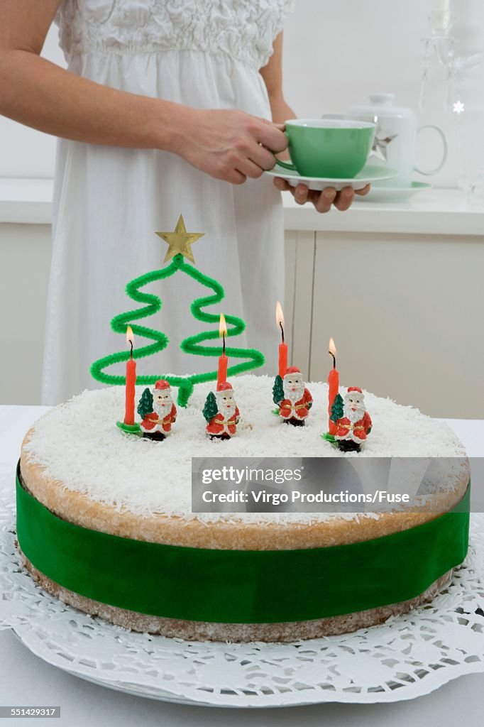 Christmas Cake with Santa Candles