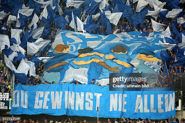 Schalkefans, Fankurve, Spruchband, Du gewinnst nie allein , Hannover 96 - FC Schalke 04, Bundesliga DFL, Sport, Fußball Fussball, HDIArena Hannover,...