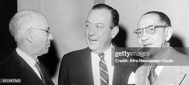 Senator Robert Wagner with two other men, an elected politician and mayor of New York City, 1960.