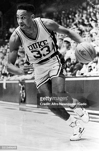 The Duke Basketball player sophomore, Grant Hill, scorer for the Blue Devils to take the NCAA title, January 18, 1992.
