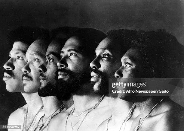 The Commodores a 6 man singing group featuring Lionel Richie, 1975.
