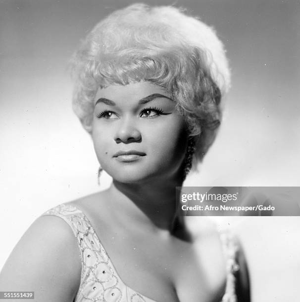Etta James the singer and songwriter a portrait of her with blonde hair, January 21, 1963.