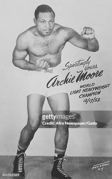 An autographed photography of Archie Moore, African-American professional boxer and the Light Heavyweight World Champion, December 17, 1952.