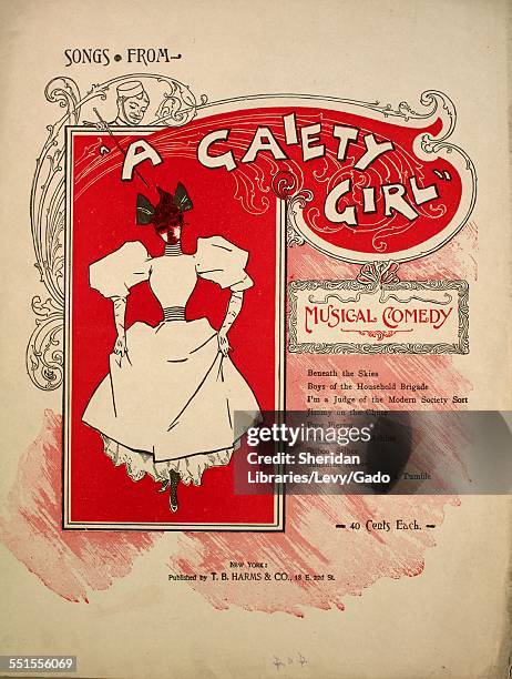 Color lithograph sheet music cover image of 'Songs From A Gaiety Girl Musical Comedy Private Tommy Atkins' by Henry Hamilton and S Potter, New York,...