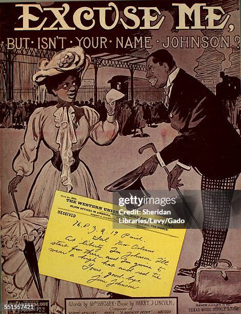 Sheet music cover image of 'Excuse Me, But Isn't Your Name Johnson?' by Wm Hauser and Harry J Lincoln, with lithographic or engraving notes reading...