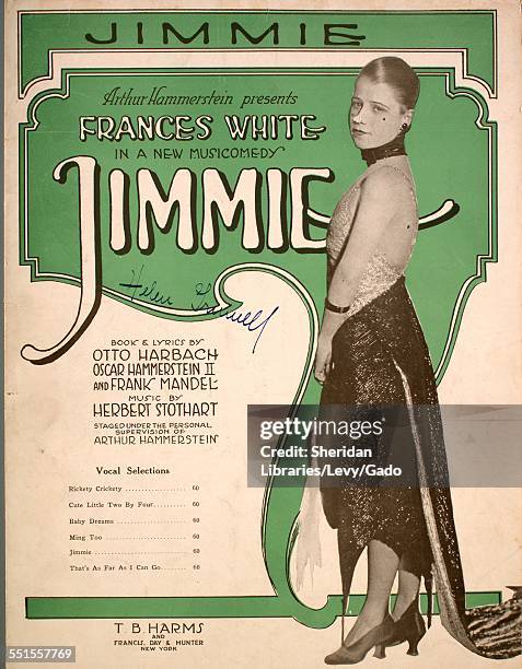 Sheet music cover image of 'Jimmie' by Otto Harbach, Oscar Hammerstein II and Herbert Stothart, with lithographic or engraving notes reading...