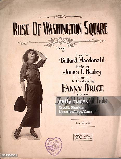 Sheet music cover image of 'Rose of Washington Square Song' by Ballard MacDonald and James F Hanley, with lithographic or engraving notes reading...