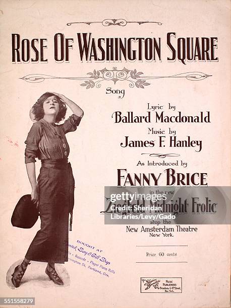 Sheet music cover image of 'Rose of Washington Square Song' by Ballard MacDonald and James F Hanley, with lithographic or engraving notes reading...