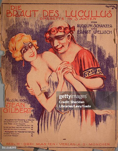 Color lithograph sheet music cover image of 'Tanz mit mir, mein Kindchen' by von Rudolph Schanzer, Ernst Welisch, von Jean Gilbert and Otto...